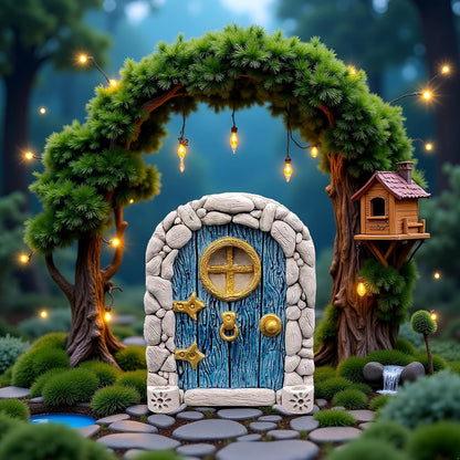 Blue Streak Archway Mini Fairy Garden Door for Tree, 3D Miniature Fairy Door for Fairytale Tiny