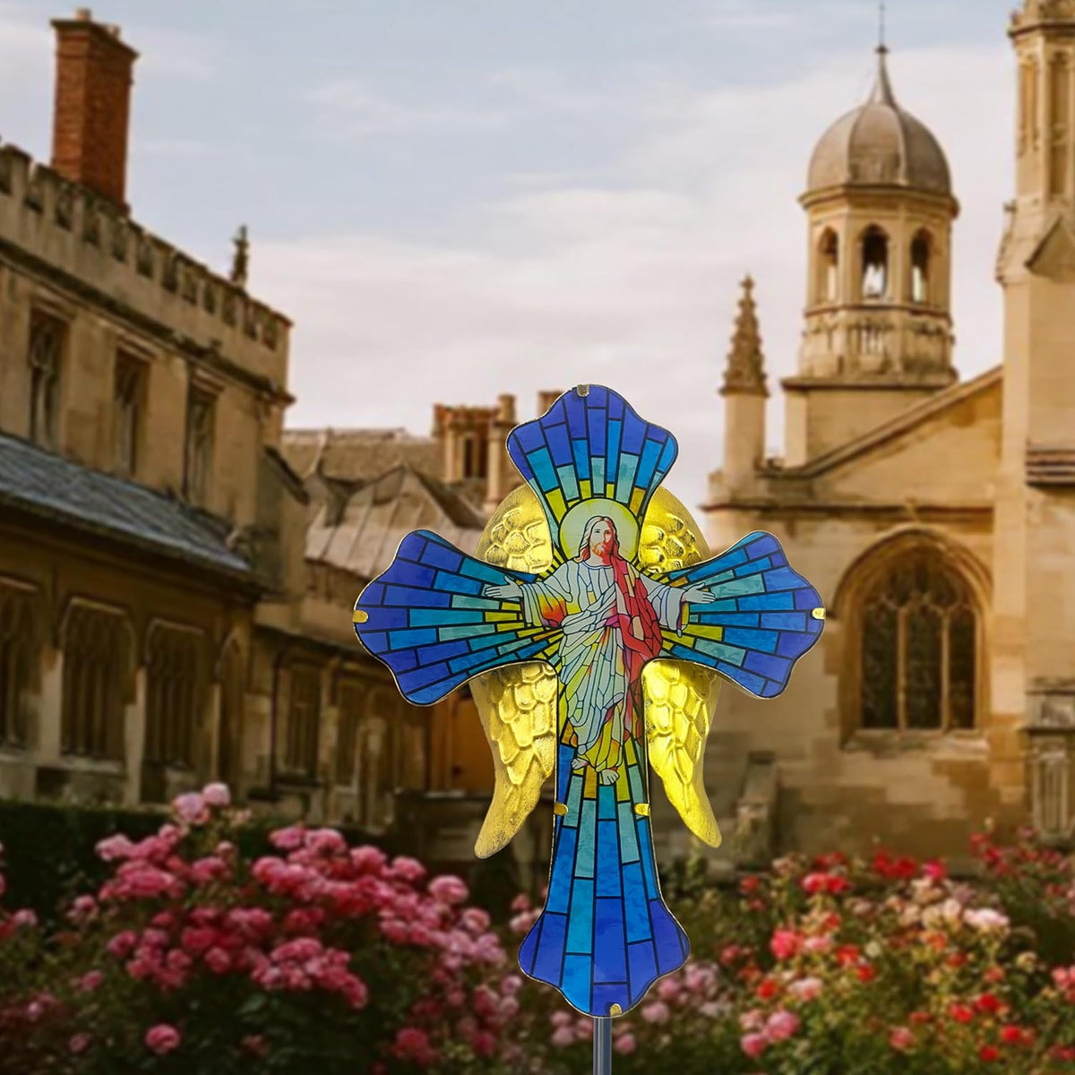 WAIU Solar Cross Garden Light,Grave Decorations,Golden Angel Wings,for Remembrance Gifts,Christmas