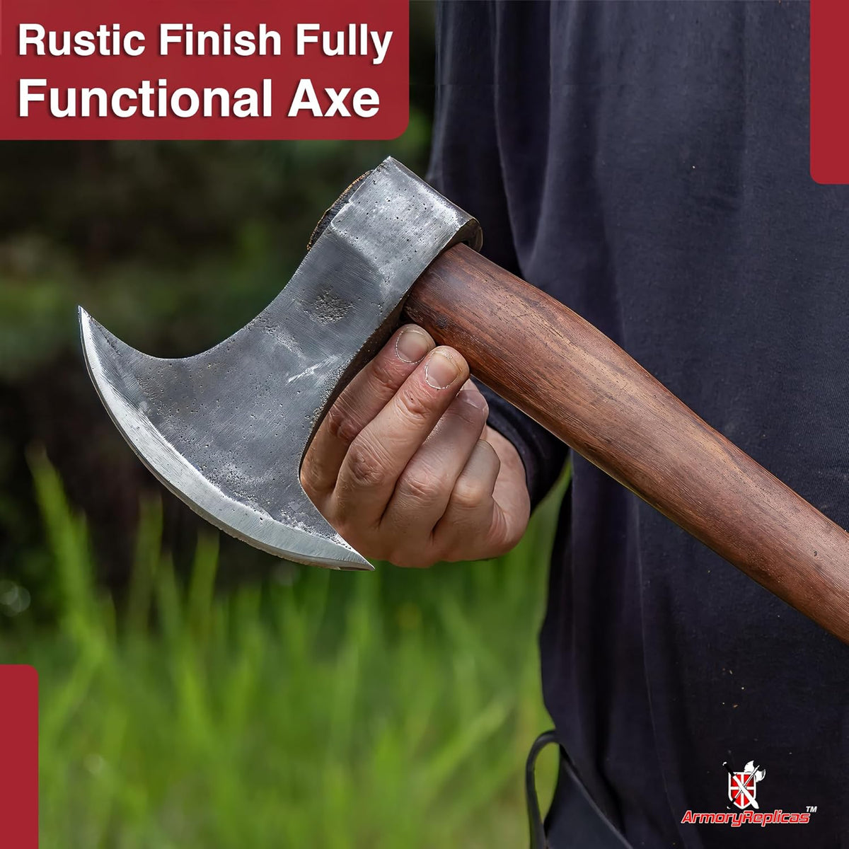 Armory Replicas™ 22-Inch Hand Forged Camping Axe with Rustic Dark Finish - Versatile Chopping Tool