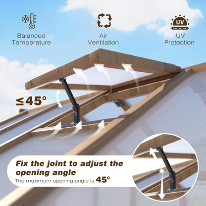 Mupater 6 x 8 FT Wooden Polycarbonate Greenhouse with Ventilated Window and Lockable Door, 6mm PC