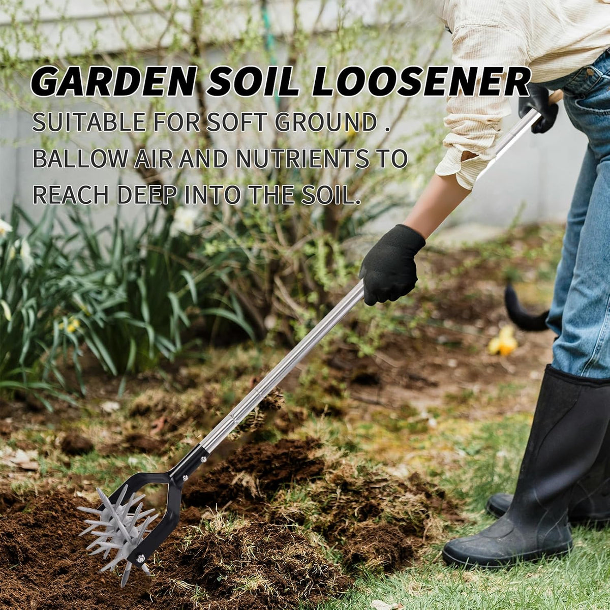 Rotary Garden Tool, Adjustable Hand Tiller, Long Handle Cultivator for Aerating, Weeding, Planting