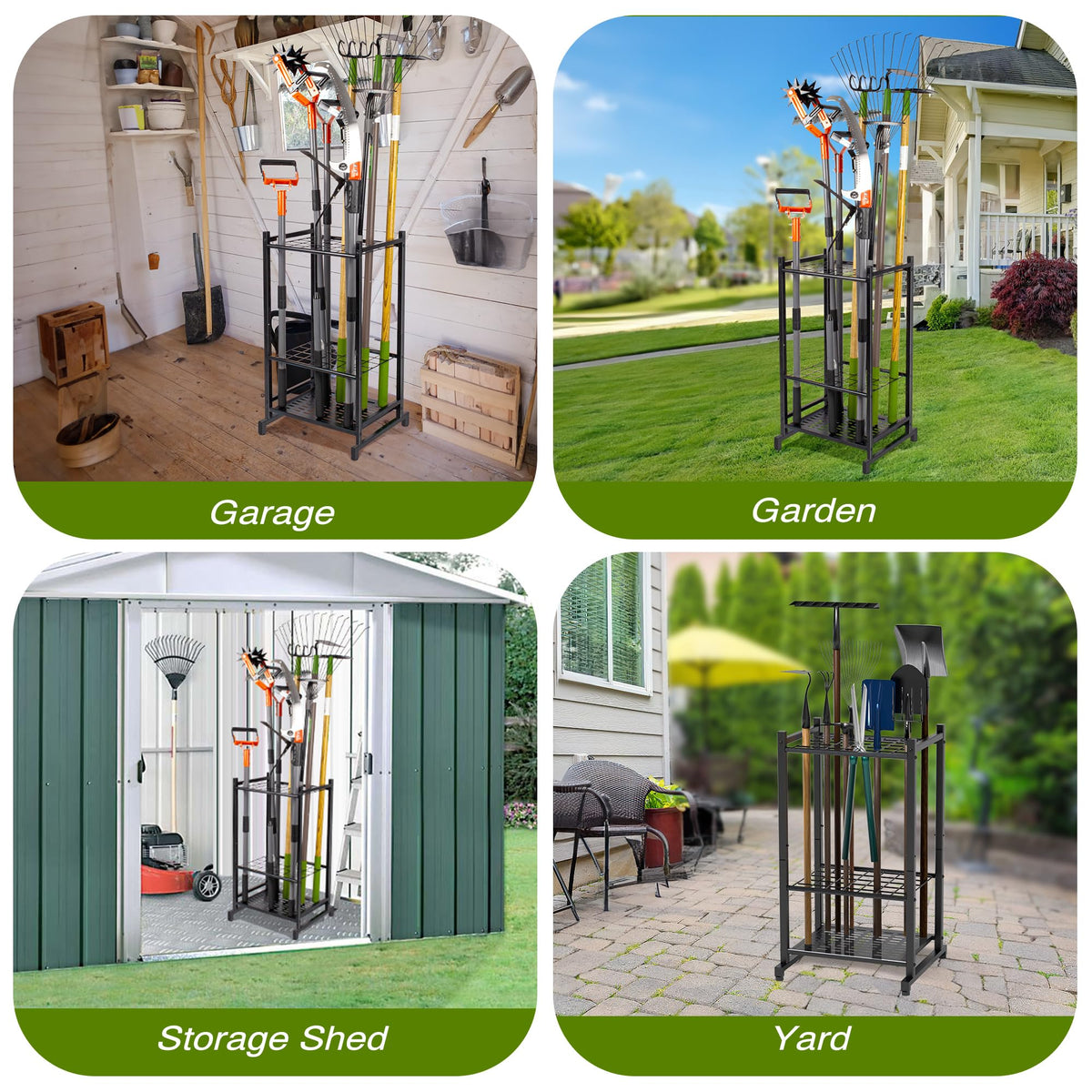 Garden Tool Organizer, Garage Tool Organizer & Garage Organization, Heavy Duty Steel Tool Storage