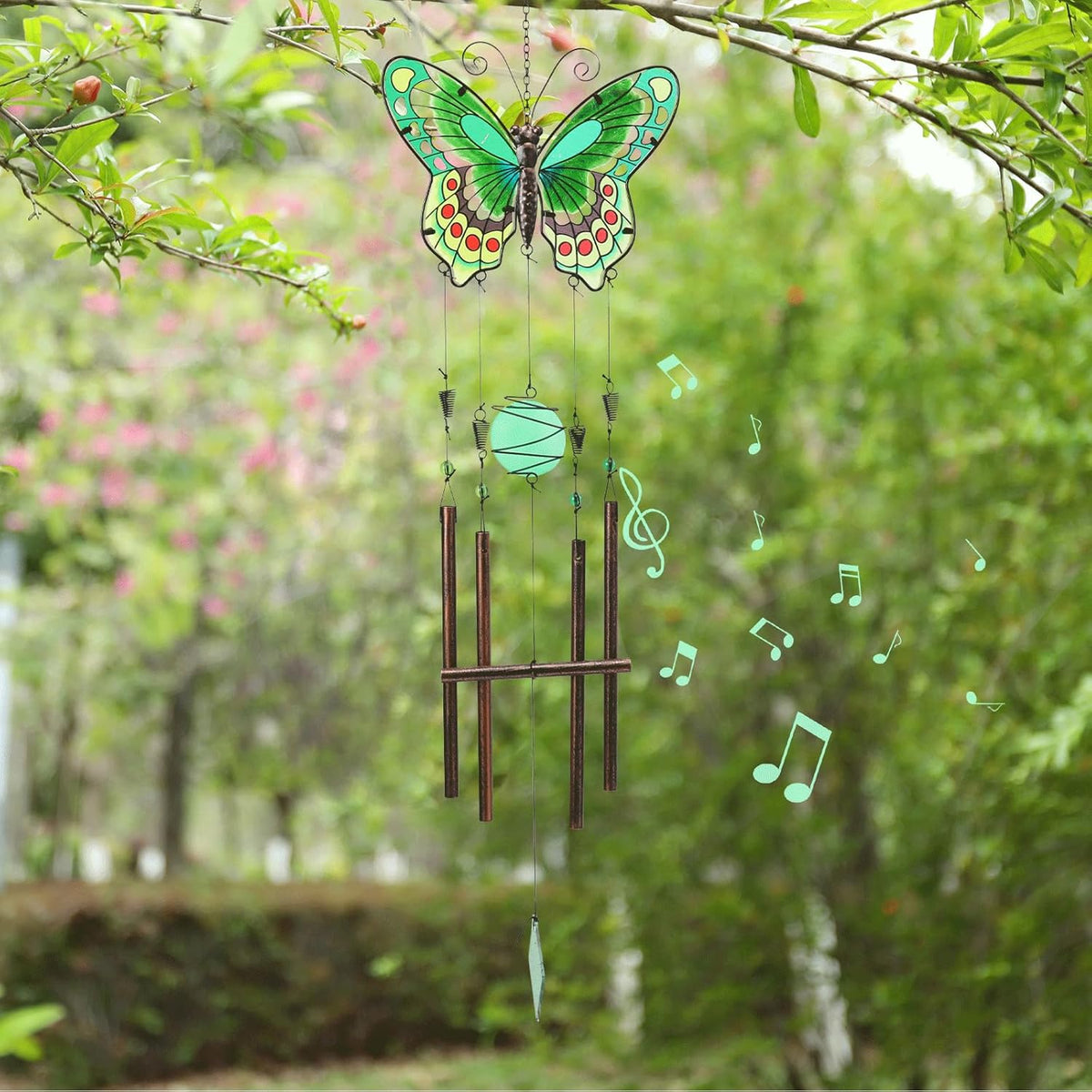 MUMTOP Butterfly Wind Chimes for Outside, Stained Glass Wind Chime Windchimes for Patio