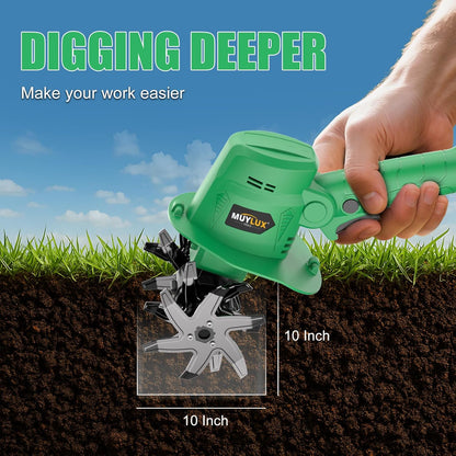 20V Cordless Tiller Cultivator for Gardening, Electric Garden Tiller with Only 1 x 2.0Ah Battery &