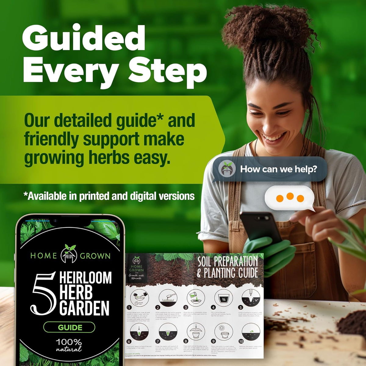 HOME GROWN Indoor Herb Garden Starter Kit - Christmas Gift for Gardeners - Complete 5 Herb Plant