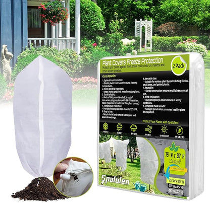 2 Pack Plant Covers Freeze Protection, 75"W x 90"H Winter Frost Blanket 2.36 oz/yd² Fabric Frost