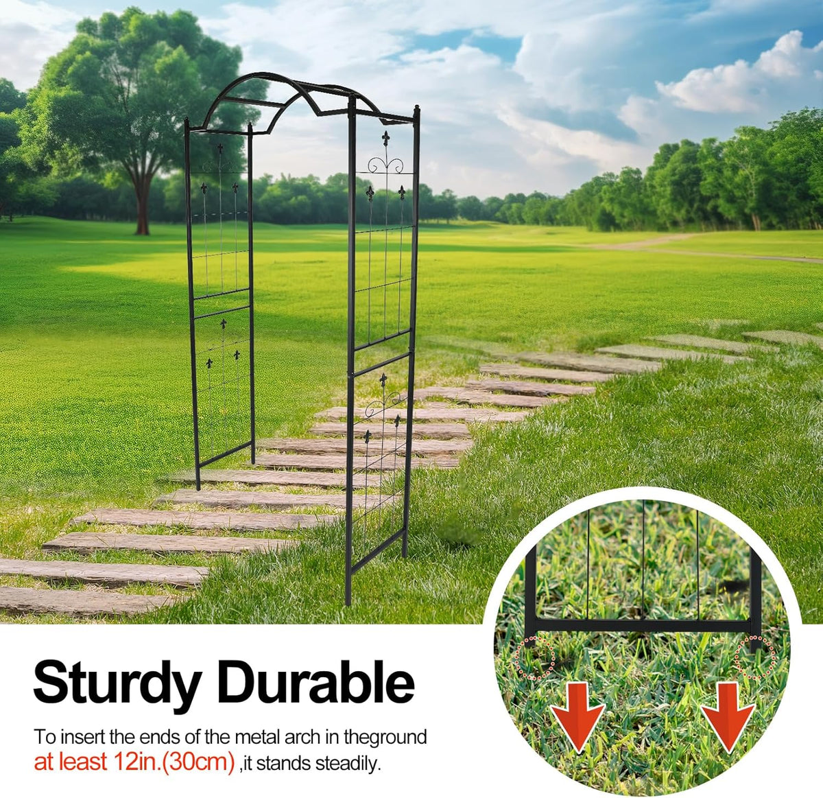 Heavy Duty Metal Garden Arch 7.6ft High Garden Arbor for for Climbing Plants Roses Vines, Outdoor