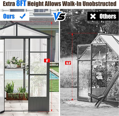 Domi 8x10FT Greenhouse, Polycarbonate Green House with Fully Auto Temperature Control Vent, Outdoor