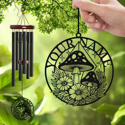 Personalized Customize Name Fantasy Mushroom Wonderland Wind Chime, Metal Iron 37 Inch Outdoor