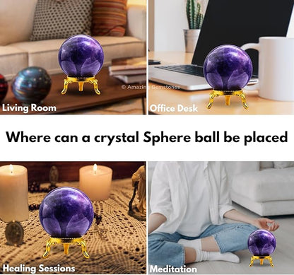 Amazing Gemstone Amethyst Crystal Ball with Stand - 2" Inches Crystal Sphere Meditation Balls for