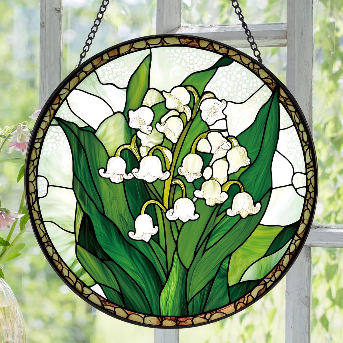 Lily of The Valley Flower Suncatcher -7.9 in Stained Glass Window Hanging Sun Catcher Garden Decor