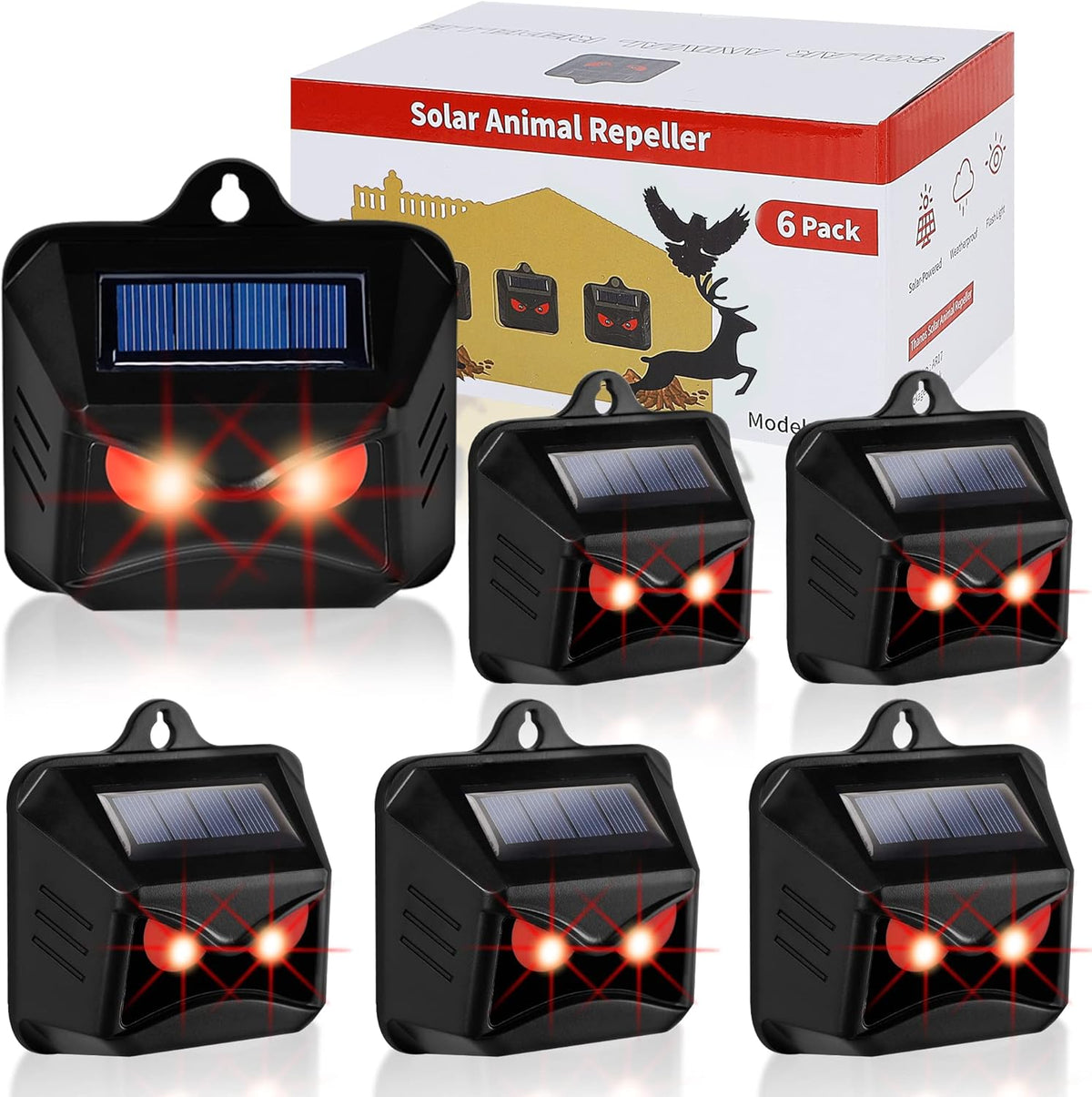 6 Pack Solar Animal Repellent, Predator Eyes Animal Deterrent Sentinels with Red LED Blinking