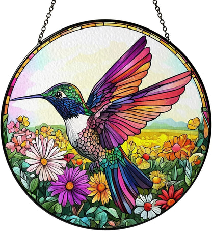 Hummingbird Suncatcher Stained Glass Window Hanging Decor - Hummingbird Gifts for Women, Birds