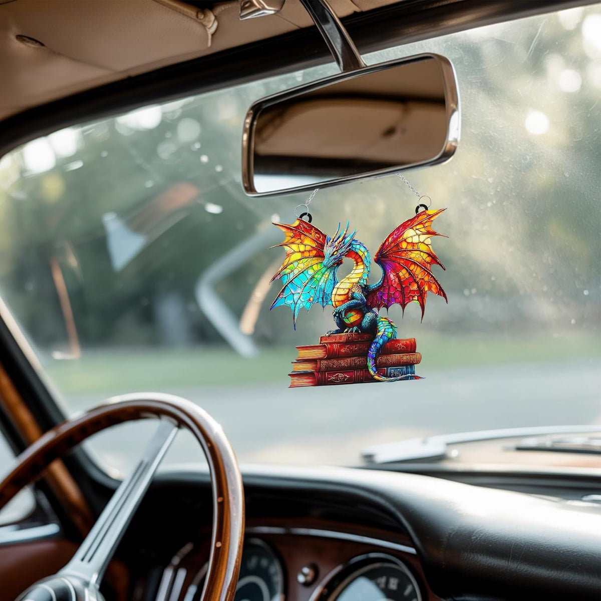 Book Dragon Acrylic Suncatcher Stained Glass Effect Window Car Hanging Christmas Ornament Indoor