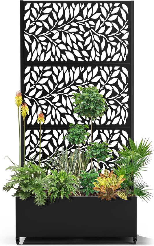 15.7"×70.9"×35.4" Metal Raised Garden Bed with Trellis and Wheels - Tall Trellis Planter Box for