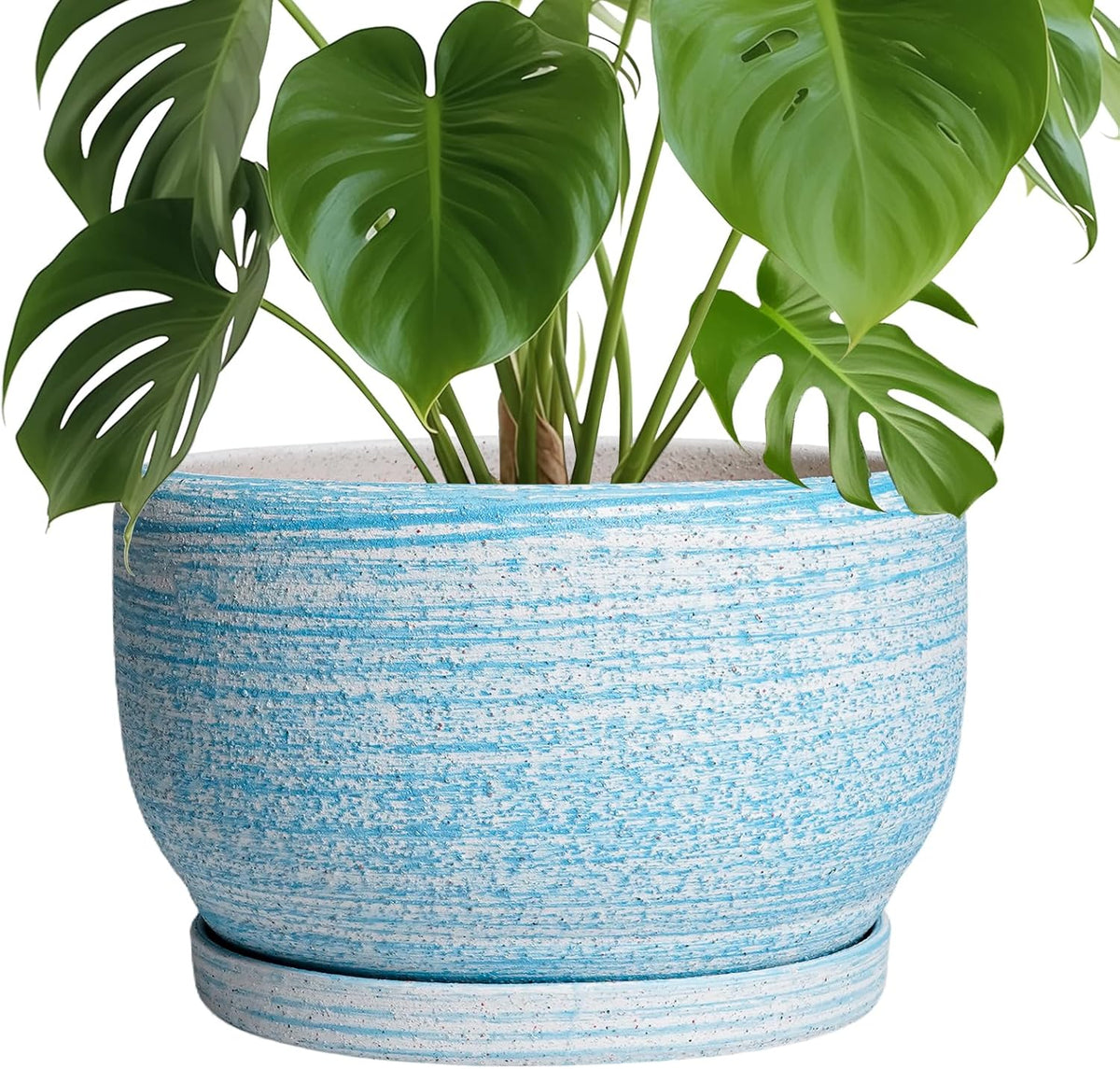 SQOWL Ceramic Plant Pots - 10 Inch Ceramic Flower Pots with Drainage Hole and Saucer, Round Large