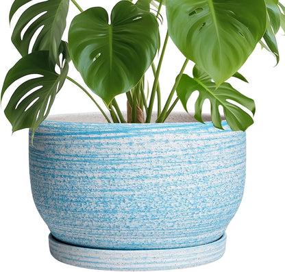 SQOWL Ceramic Plant Pots - 10 Inch Ceramic Flower Pots with Drainage Hole and Saucer, Round Large