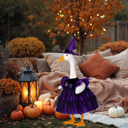 Halloween Goose Outfit Porch Witch Goose Clothes for 23'' Cement Plastic Geese Costume for Yard