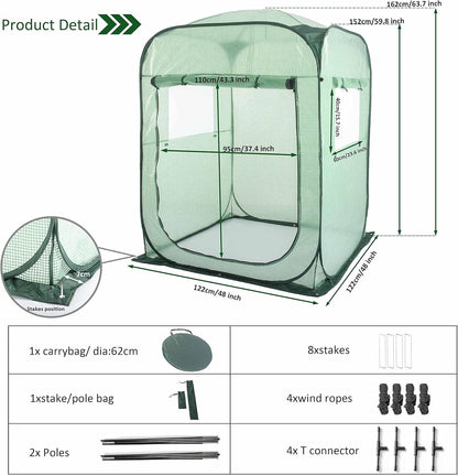 Porayhut Pop Up Greenhouse Tent,Portable X-Large Walk-in Flower House ,Indoor Outdoor Gardening