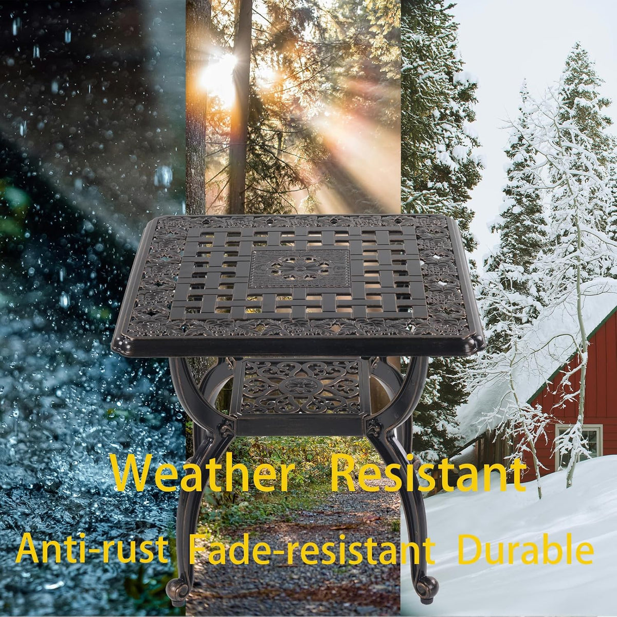 Cast Aluminum Outdoor Side Table,Small Patio Table,Outdoor Coffee Tables for Patio,Garden,Balcony