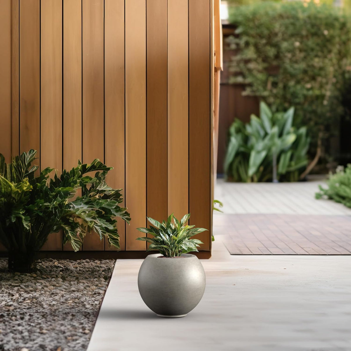 Kante Round Concrete Flower Pot, 11 Inch Dia (7.9" Opening) Sphere Shape Design Planter with