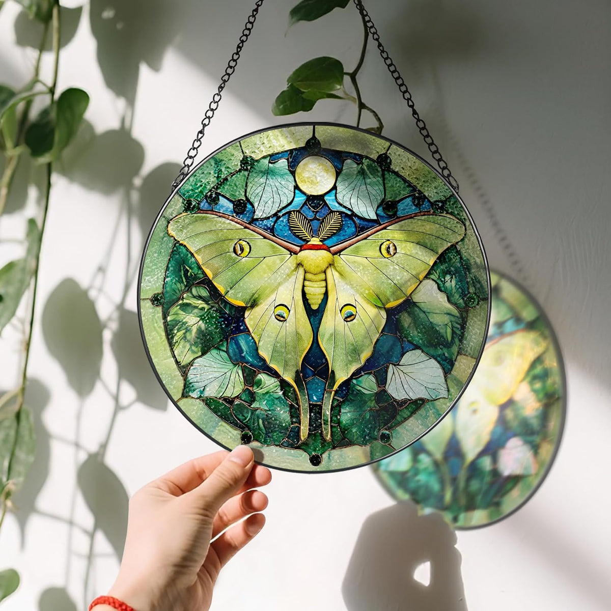 Luna Moth Sun Catcher, 8 Inch Stained Glass Suncatcher, Stained Glass Window Hanging, Luna Moth