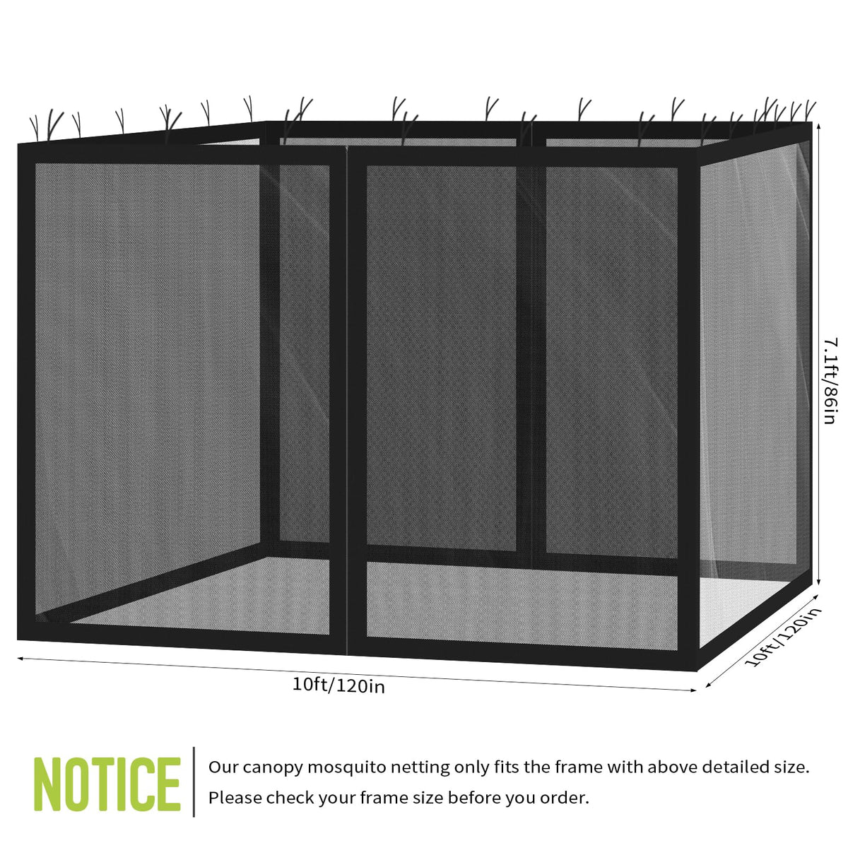 10x10 ft Mosquito Netting for Pop Up Canopy, Universal Bug Screen Tent Enclosure, Outdoor Canopy