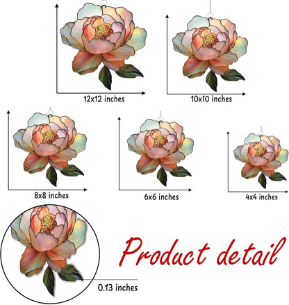 Light Pink Peony Flower Acrylic Suncatcher Stained Glass Effect Window Car Hanging Christmas