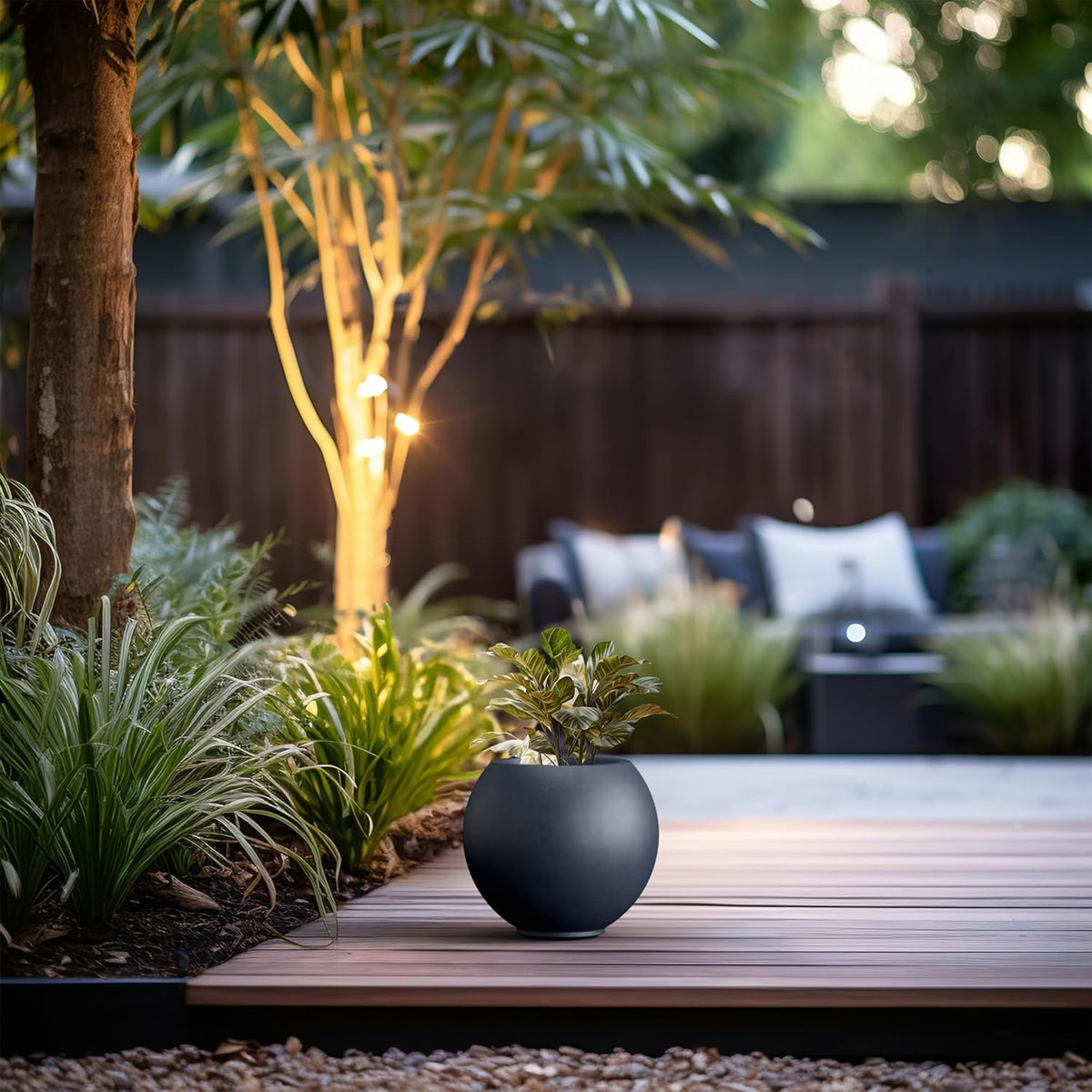 Kante Round Concrete Flower Pot, 11 Inch Dia (7.9" Opening) Sphere Shape Design Planter with