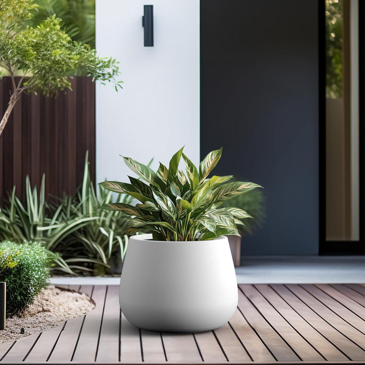 Kante Curva Series Planter, 14.8 Inch Round Concrete Garden Pot with Draiange Hole and Rubber Plug
