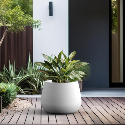 Kante Curva Series Planter, 14.8 Inch Round Concrete Garden Pot with Draiange Hole and Rubber Plug