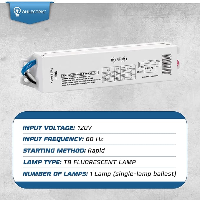 OHLECTRIC Replacement for Keystone KTEB-140-1-TP-EMI 1 Lamp T12 Electronic Fluorescent Ballast |
