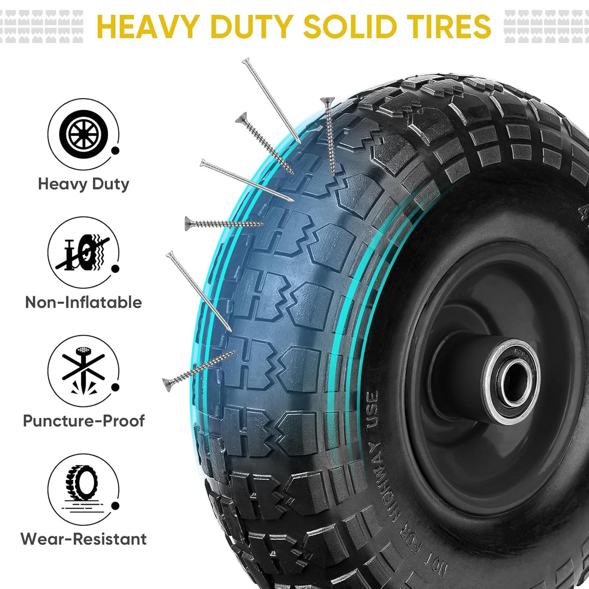 TICONN 4.00-6 Tire and Wheel Flat Free, 4 Pack 13" Solid Tires with 5/8" Axle Bore Hole and Double