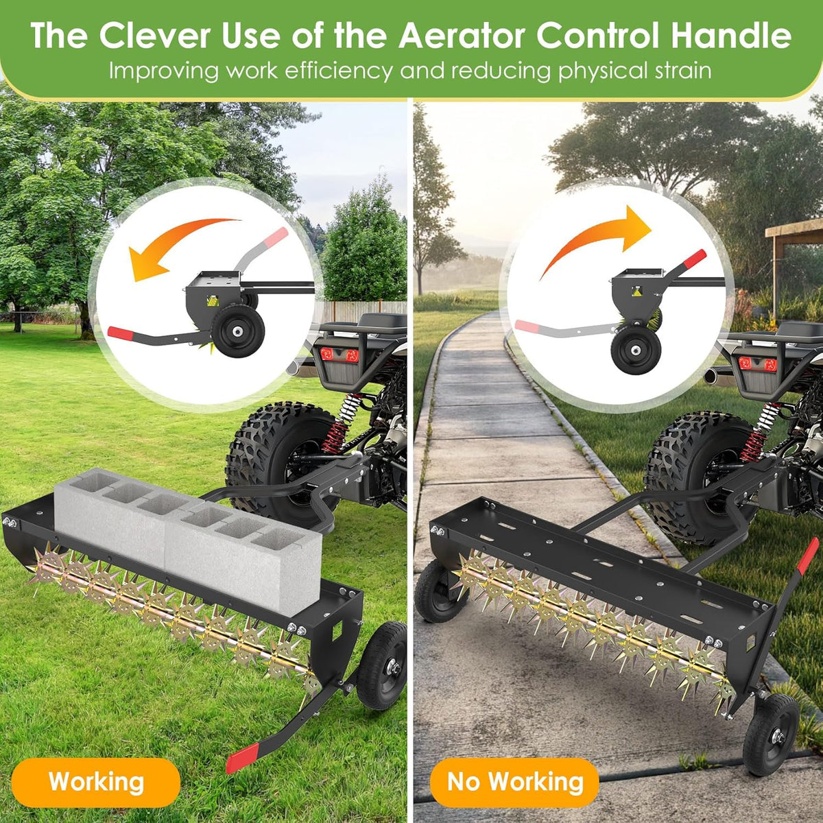 Seeutek 40 Inch Tow Behind Spike Aerator - Heavy Duty Rolling Lawn Aerator with 3D Steel Tines &