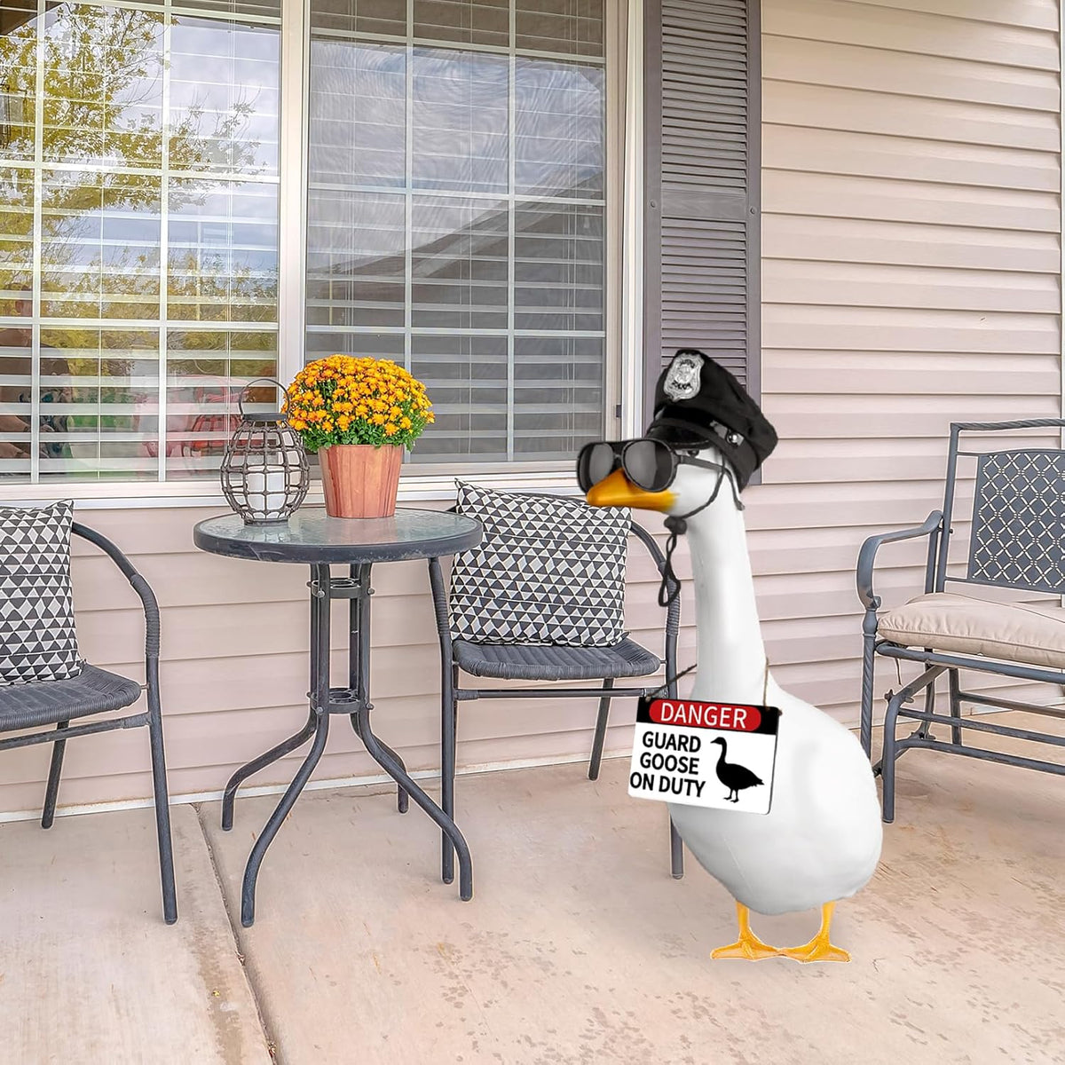 CAMDUCK 3 Pcs Porch Goose Accessories Porch Goose Sign Goose Police Hat Eyeglasses Wooden Gooses
