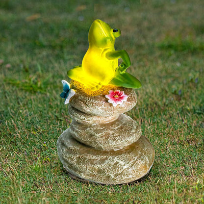 Solar Garden Statues Outdoor Frog Decor, Garden Sculptures Stones Solar Statue Novelty Yoga Frog