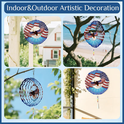 American Eagle Wind Spinner Crystal Tail, Marzovitra 10 inch 3D Stainless Steel Hanging Wind