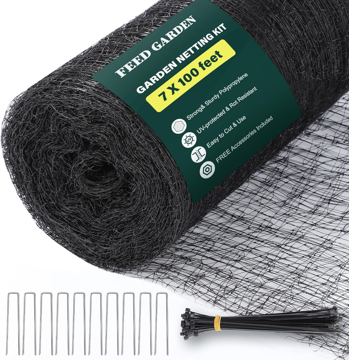 FEED GARDEN Deer Netting Deer Fence Netting, 7 x 100 Feet for Garden Protection Reusable Protective