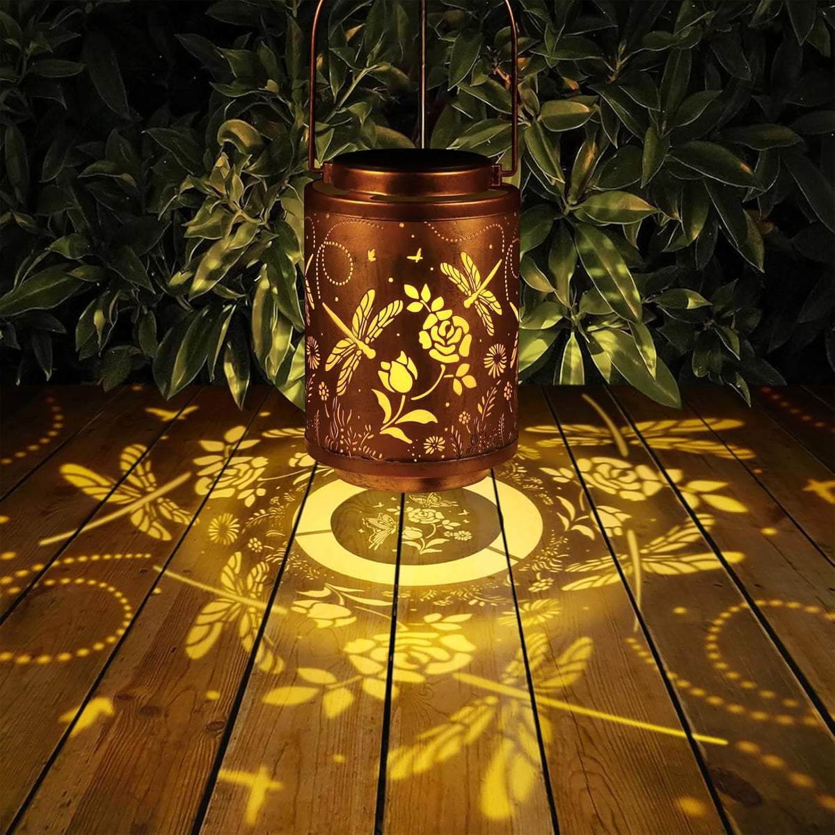 Solar Outdoor Lanterns, Dragonfly Garden Decor LED Light Hanging Waterproof Solar Lantern Birthday