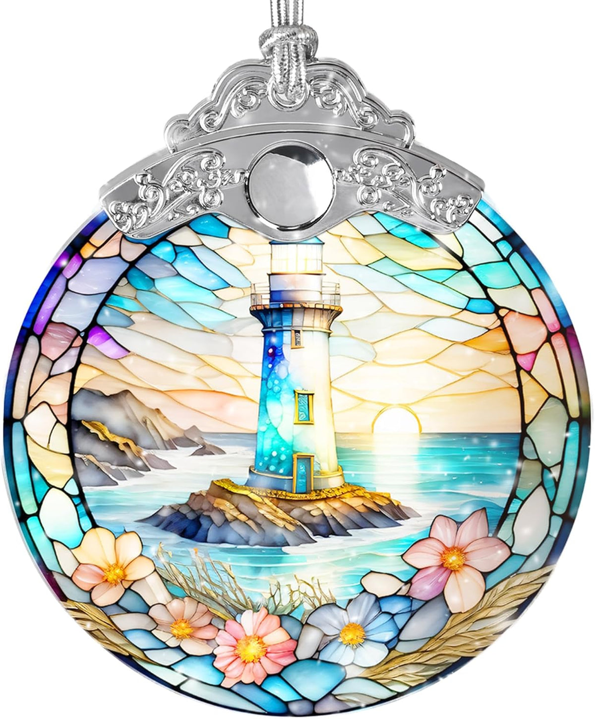 Stained Glass Suncatcher, Jocidea Lighthouse Ornament, Christmas Ornaments, Holidays Ornaments