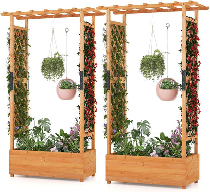 S AFSTAR 72 Inch Raised Garden Bed with Arch Trellis, Hanging Roof & Drainage Holes, 2 Pieces