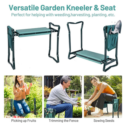 OFFICEJOY 2-in-1 Garden Kneeler & Seat, Folding Seat w/EVA Foam Kneeling Pad & Removable Tools