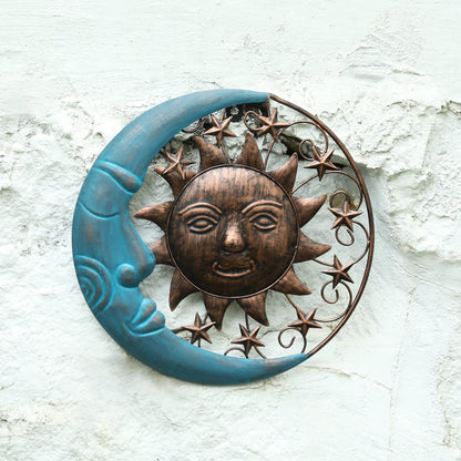 VCUTEKA Sun Face Metal Wall Art Decor Outdoor Sun Moon Patio Garden Fence Deck Yard Pool Wall