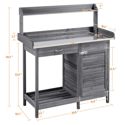 Yaheetech Potting Bench Outdoor Potting Table with Storage,Gray
