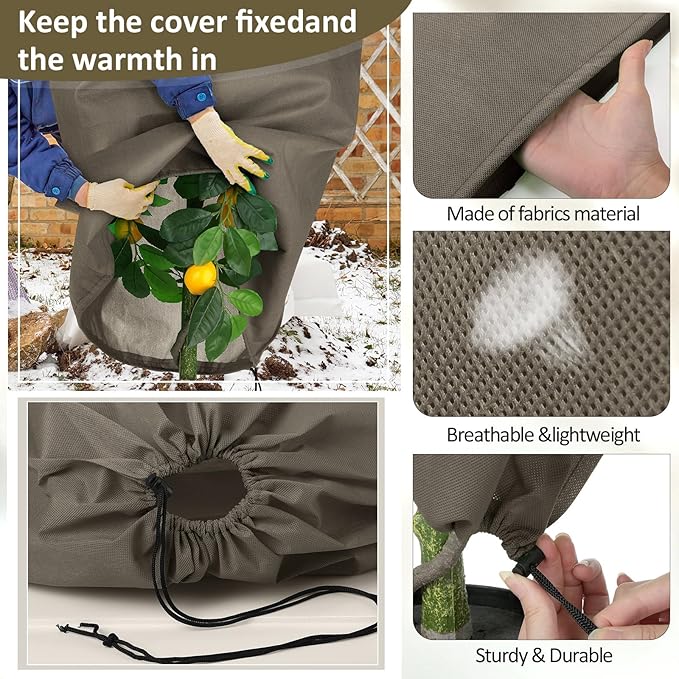 12 Packs Winter Plant Covers Freeze Protection Drawstring Tree Cover 23.62 x 31.5 in Large Reusable