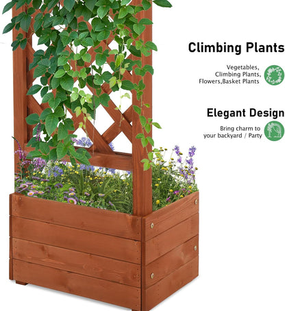 VINGLI Wooden Garden Arbor with Planter, Wedding Arch for Ceremony, Wood Garden Arbour Trellis for