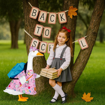 Back to School Porch Goose Outfits,4Pcs Yard Goose Statue Clothes for 23" Geese Clothes Patio Lawn