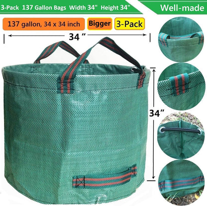 Professional 3-Pack 137 Gallon Lawn Garden Bags (D34, H34 inches) Big Yard Waste Bags with Garden