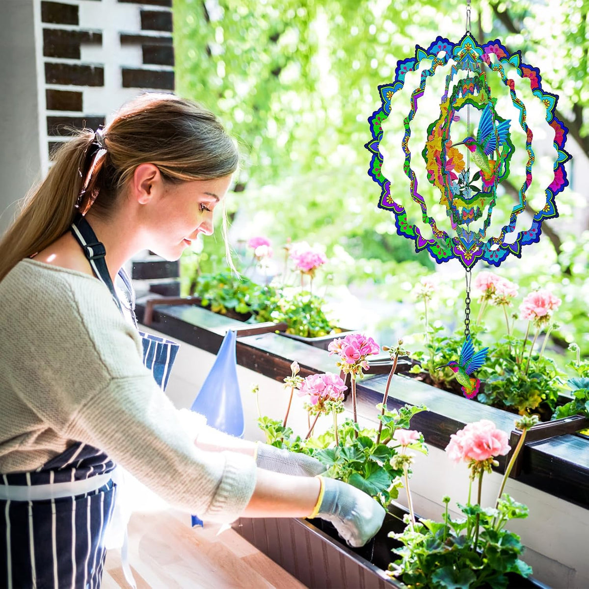 Hummingbird Wind Spinners, 12In Hanging Wind Spinner for Women Mom Grandma, 3D Stainless Steel