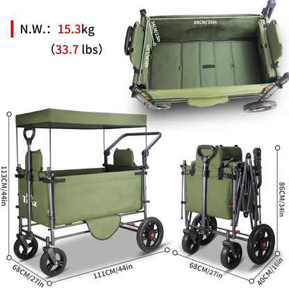 TMZ Collapsible Wagon Cart with Side-Opening Seat Conversion Design, Foldable Utility Wagon with 2